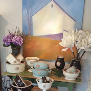 Lavender display of goods.