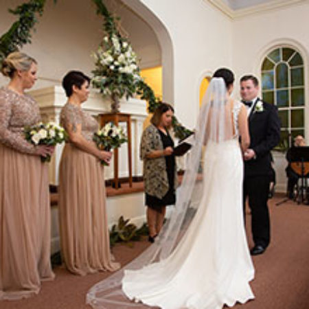 Wedding at Southern Pines Chapel. Photo courtesy of Sayer Photography.