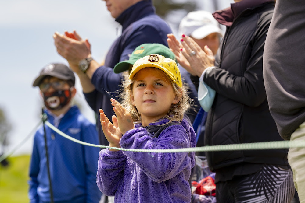 Fans watch the golf action on the 3rd hole during the third round at the 2021 U.S. Women's Open at The Olympic Club in San Francisco, Calif. on Saturday, June 5, 2021.